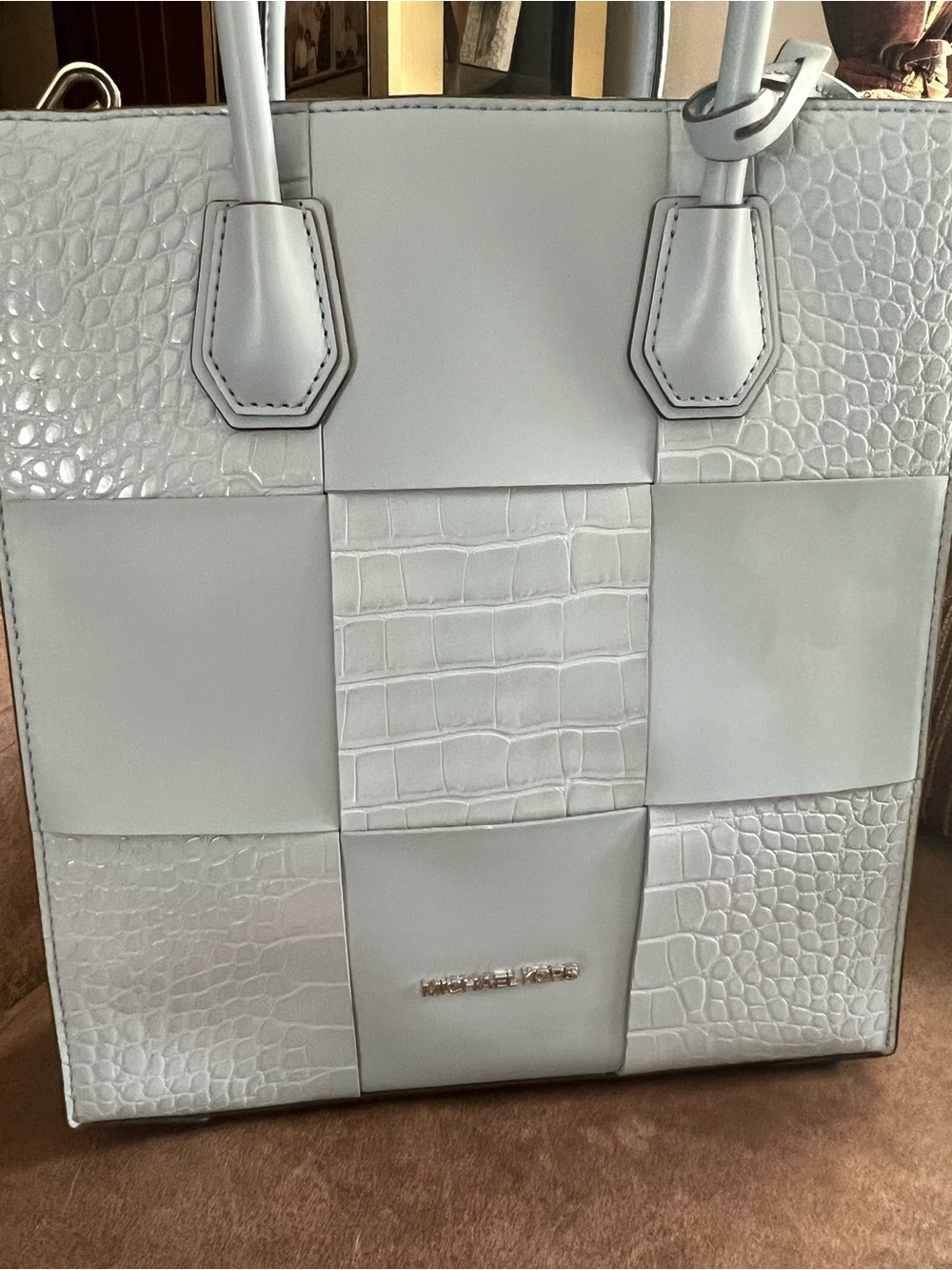 Michael Kors Light Gray Croc-Embossed Tote NEW - Picture 5 of 14